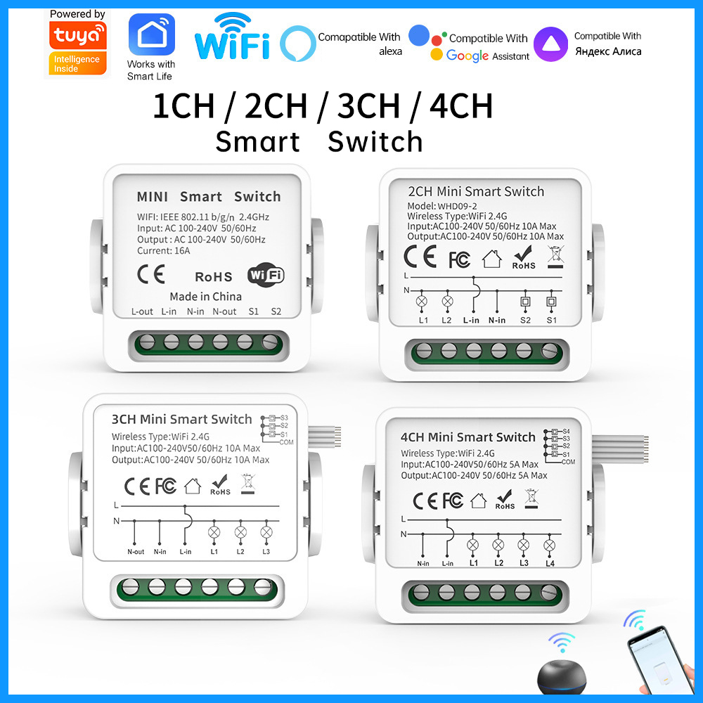 Smart Home Certification - Interrupteur intelligent WiFi Tuya 1/2/3/4 voies,