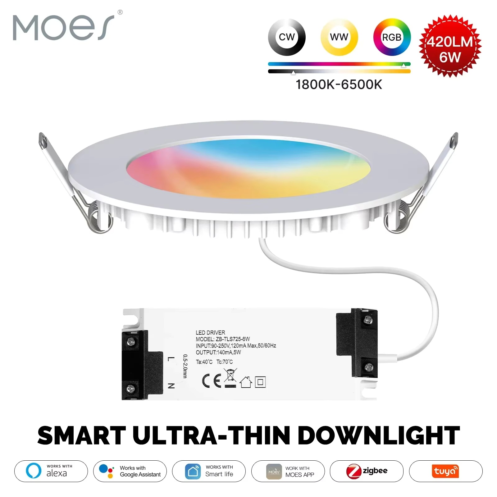 Smart Home Moes - Lampe encastrée MOES ZigBee Tuya, tube